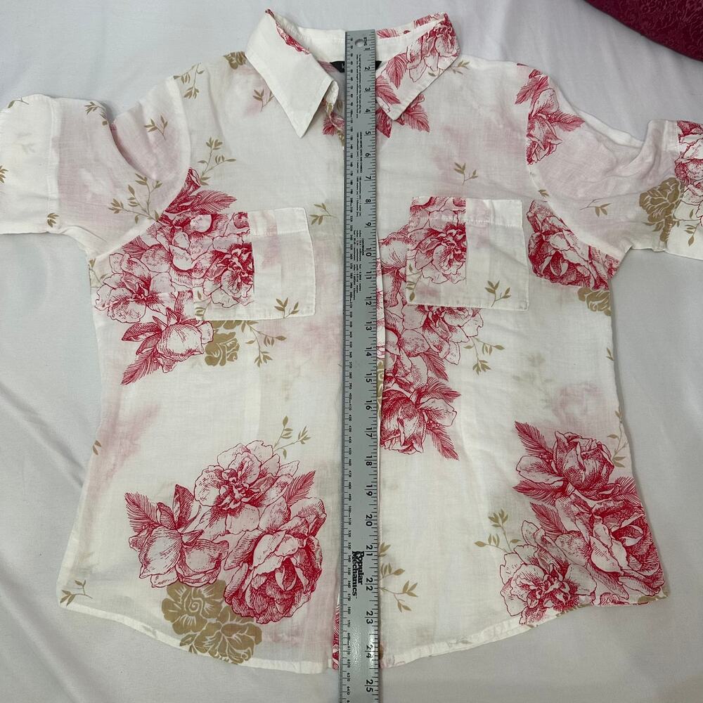 Kate Landry Women's Delicate Sheer Gold Red Floral Button Up‎ Size XL - Picture 6 of 6